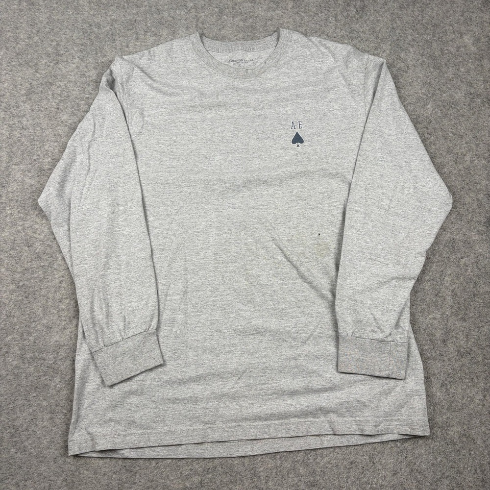 American Eagle‎ Long Sleeve T-Shirt Mens L Gray Spade Surf Skate Y2K Outdoors
